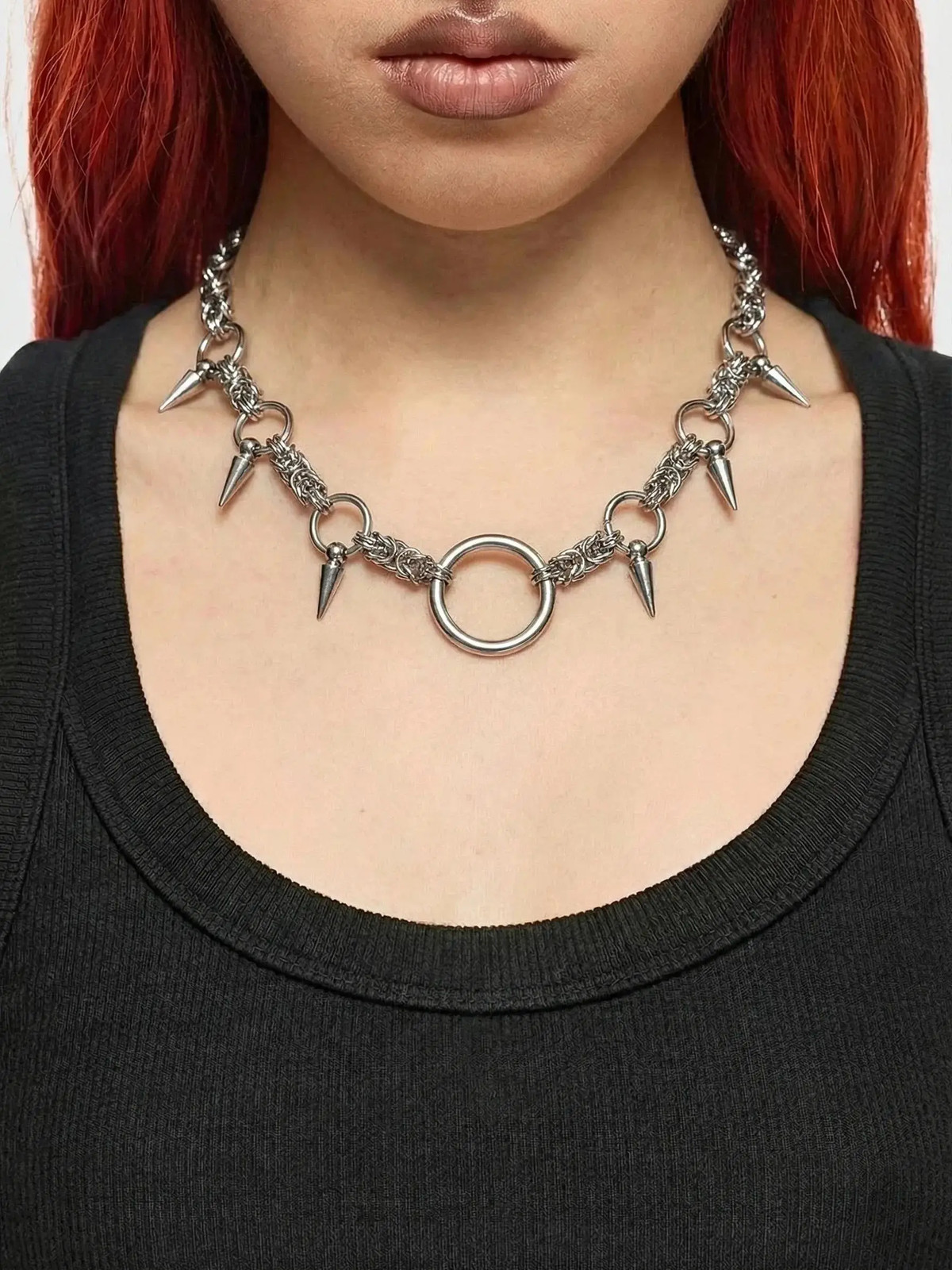 Punk Gothic Studded Rivet Spikes Necklace Vintage Choker Hip Hop Necklace Titani