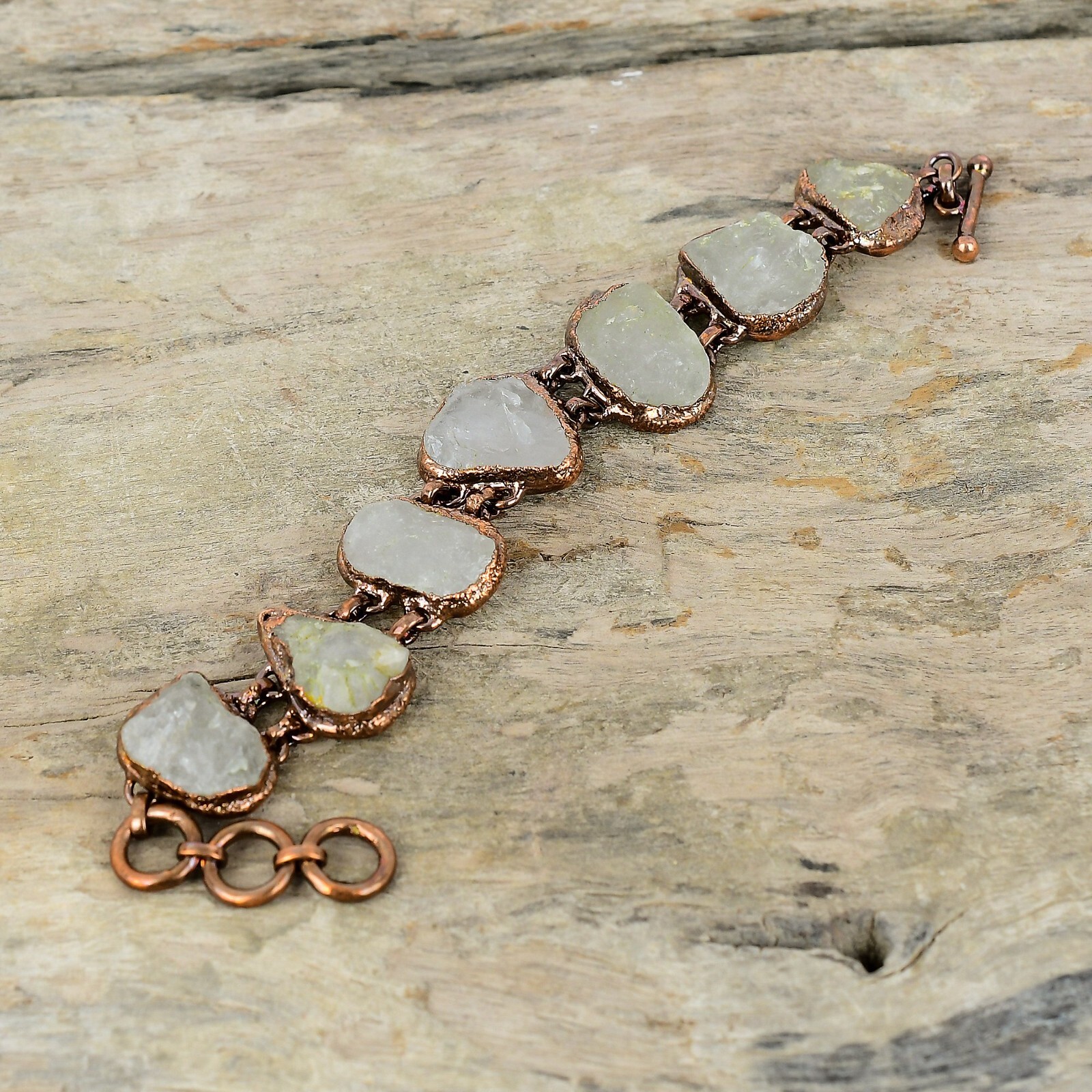 Rainbow Moonstone Rough Copper Love Gift Electroformed Adjustable Bracelet 6.0″