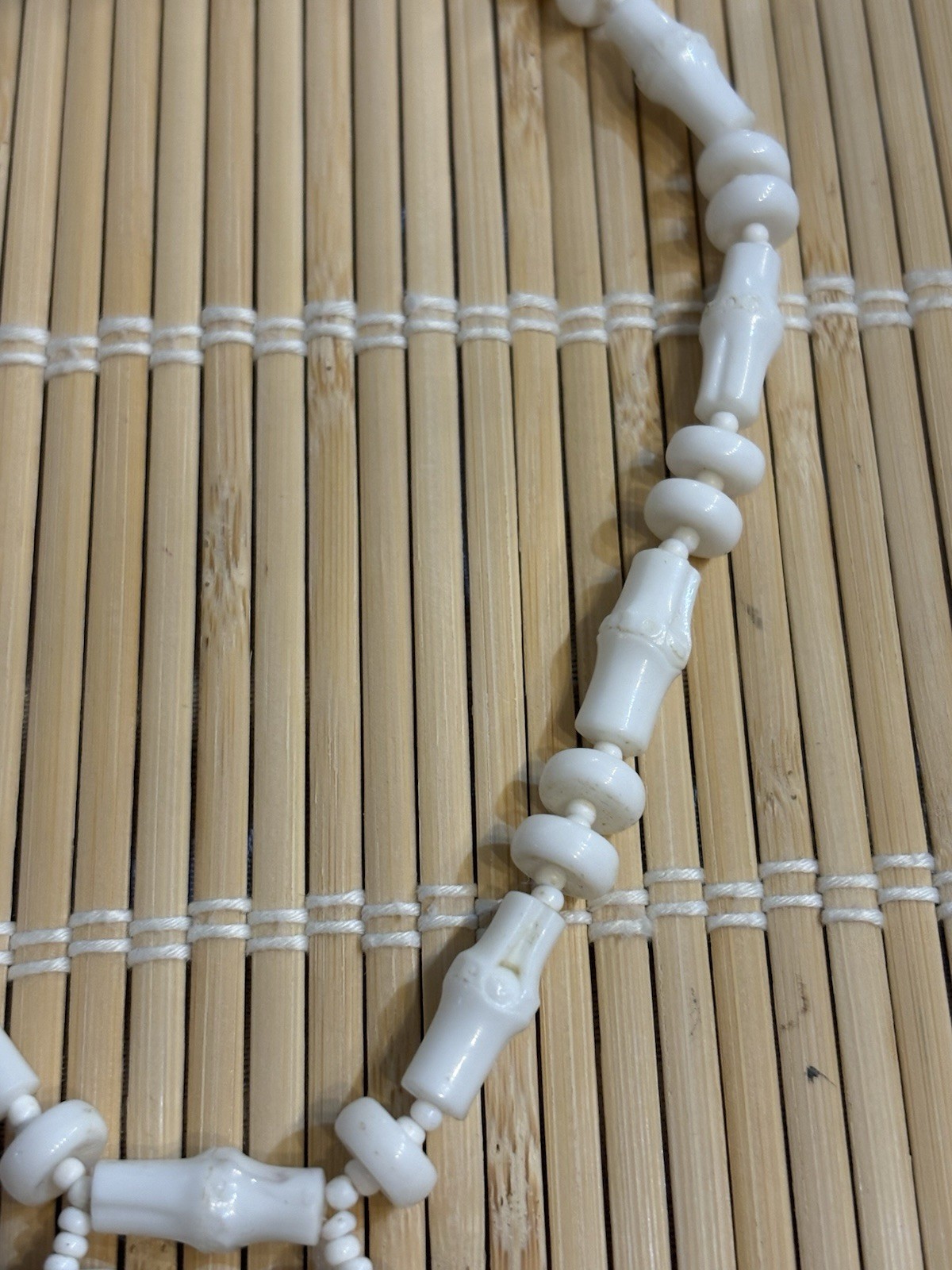 Vintage MIRIAM HASKELL White Bamboo Beaded Necklace Bib Ladder 12” Signed