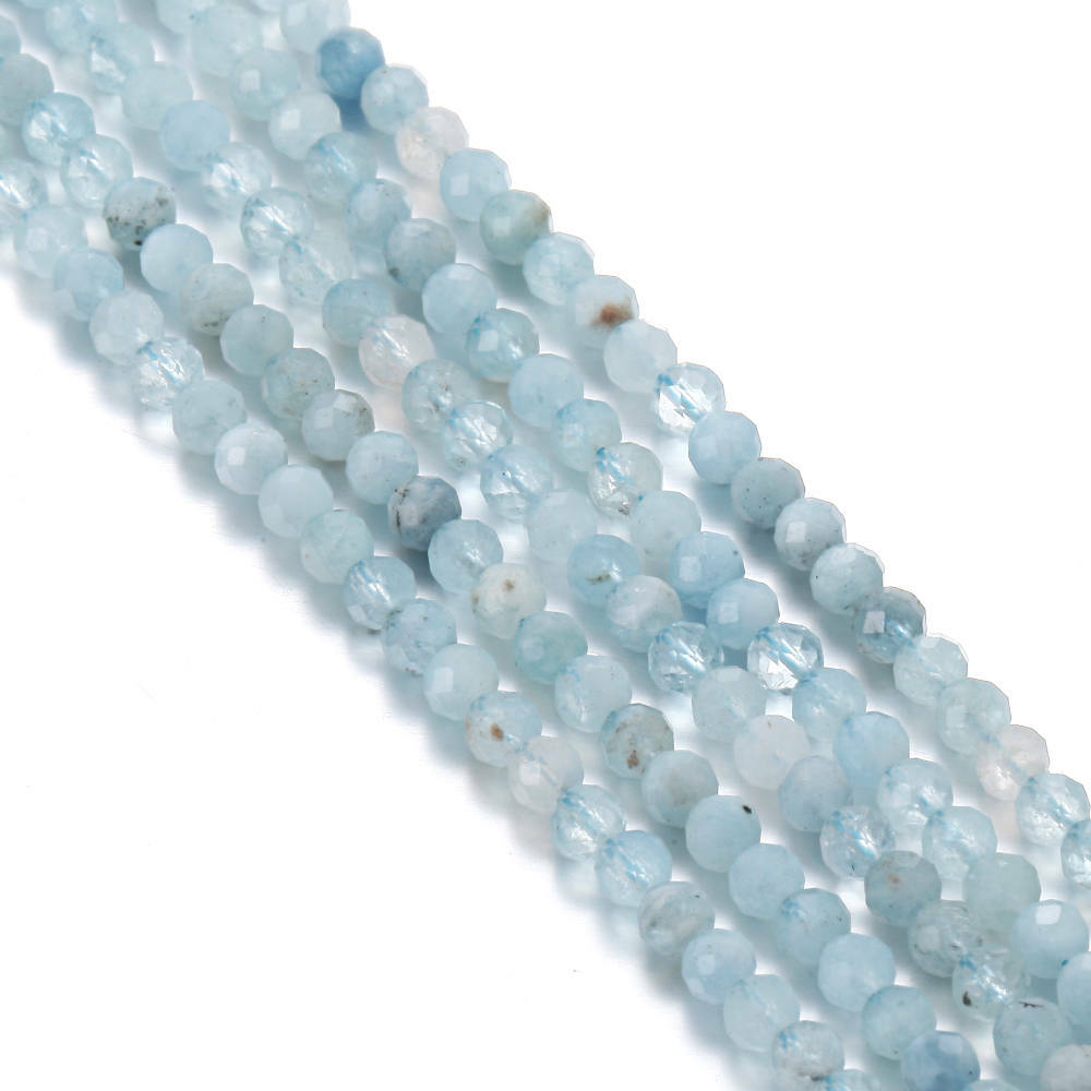 Natural Aquamarine Faceted Round Beads 2mm 3mm 4mm 5mm 15.5″ Strand