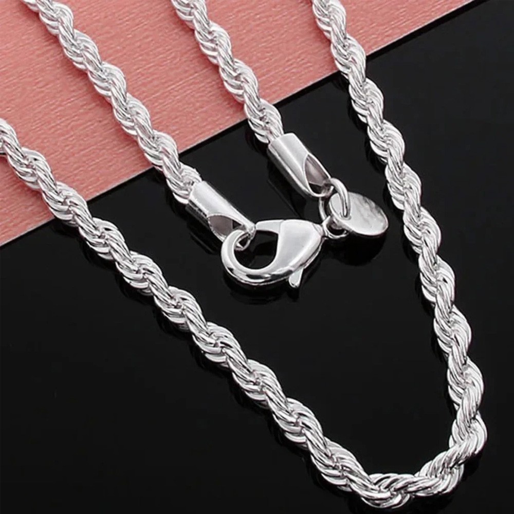 2Pc 18/20/22/24inch 4mm Copper-clad iron Italian Style Rope Chain Men’s Necklace