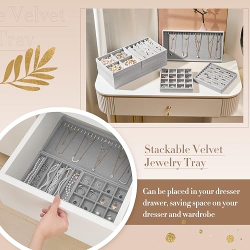 Cinnvoice Set of Stackable Jewelry Organizer Trays for Drawer 14 Inch 10 Gray
