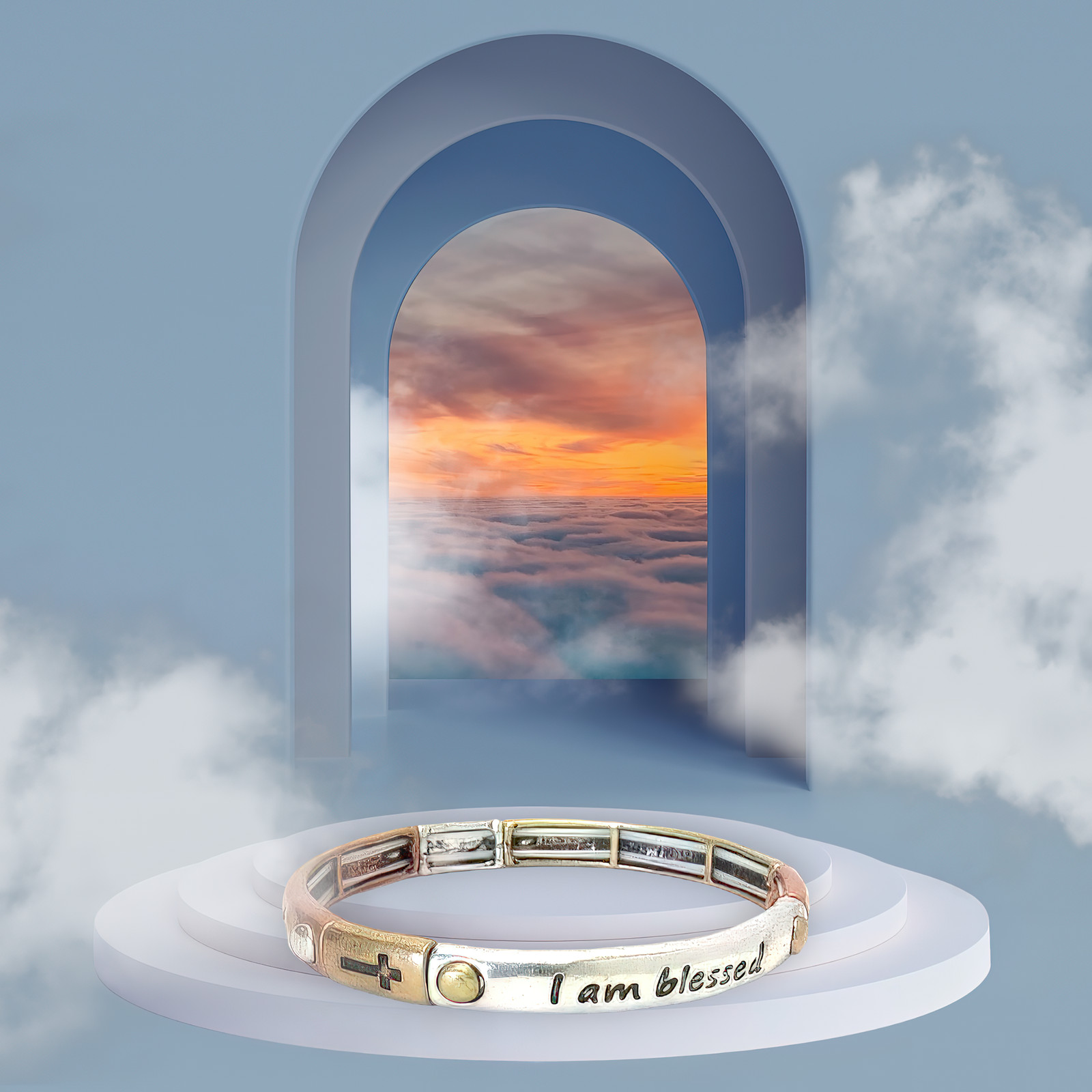 “I Am Blessed” Metal Stretch Bracelet with Crosses – Faith-Filled Everyday Wear