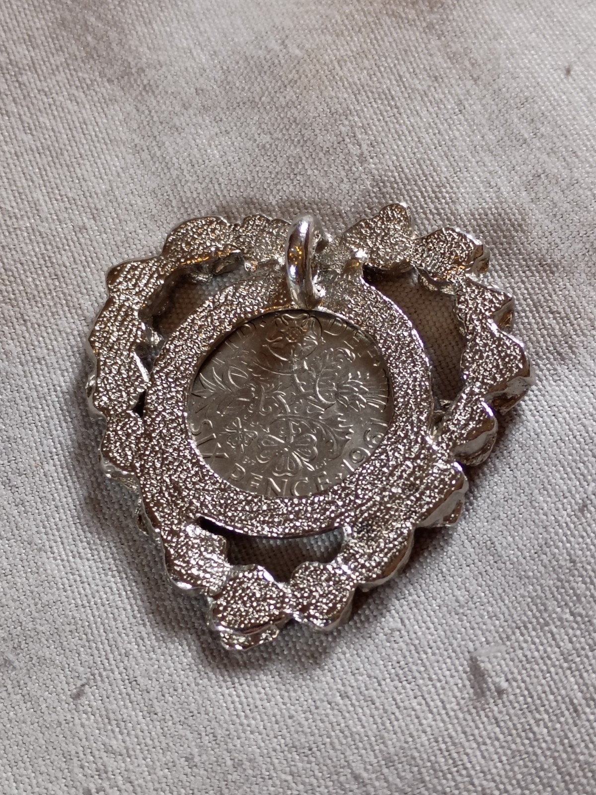 Vintage 1961 Great Britain Six Pence Coin Heart Pendant.