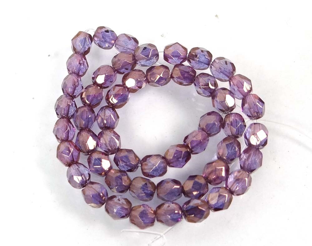 50 Firepolish Czech Glass Faceted Round Beads – Bronze Illusion 4mm