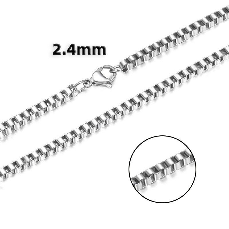 16-40″MEN Stainless Steel 2mm/3mm/4mm/5mm/7mm Silver Smooth Box Chain Necklace