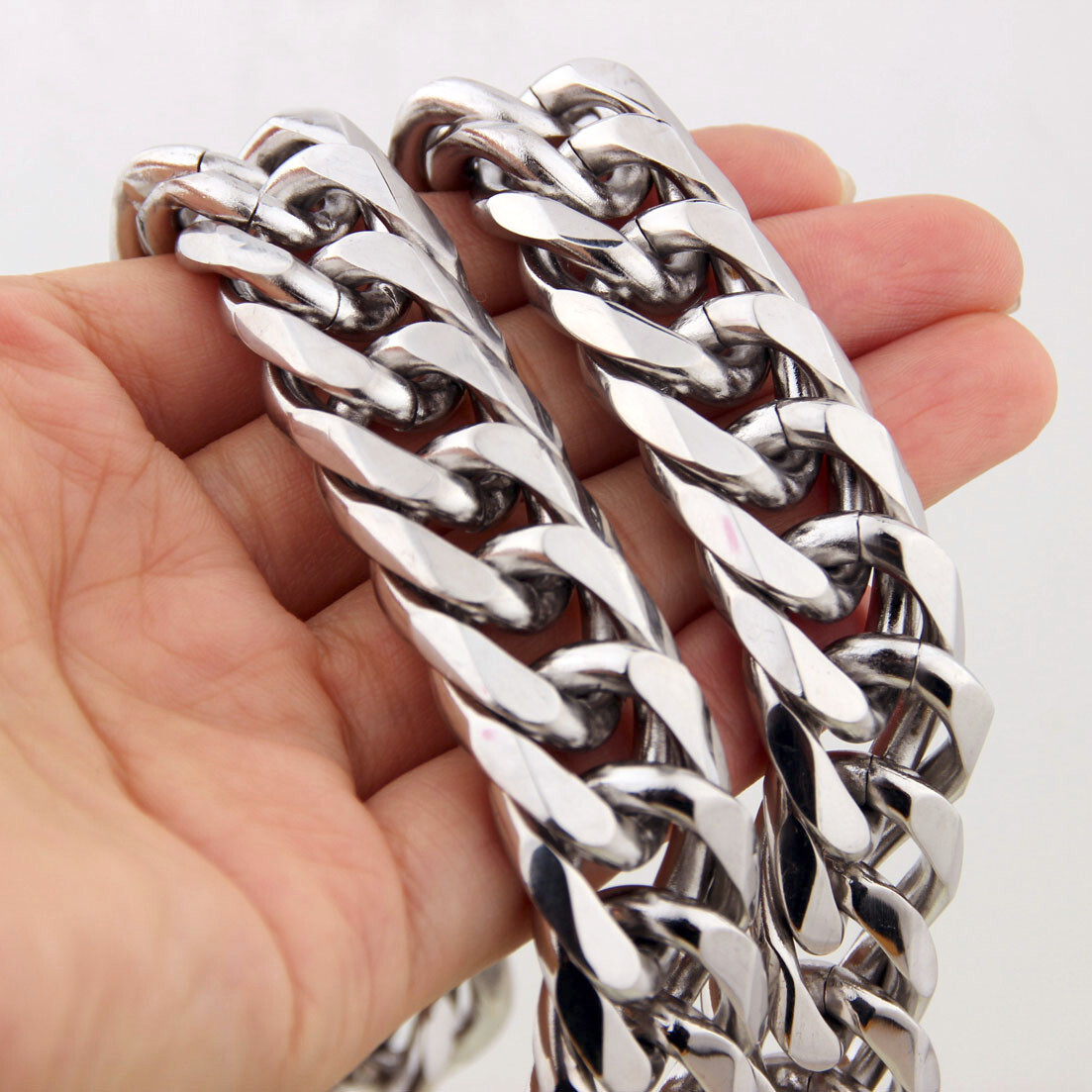 Heavy 19/21mm Silver Cut Curb Cuban Link Men Chain 316L Stainless Steel Necklace