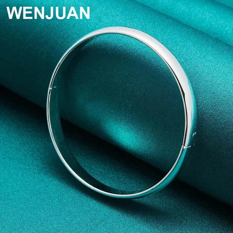925 Sterling Silver 8MM/10MM Smooth Cuff Bangle Bracelet Women Fashion Jewelry