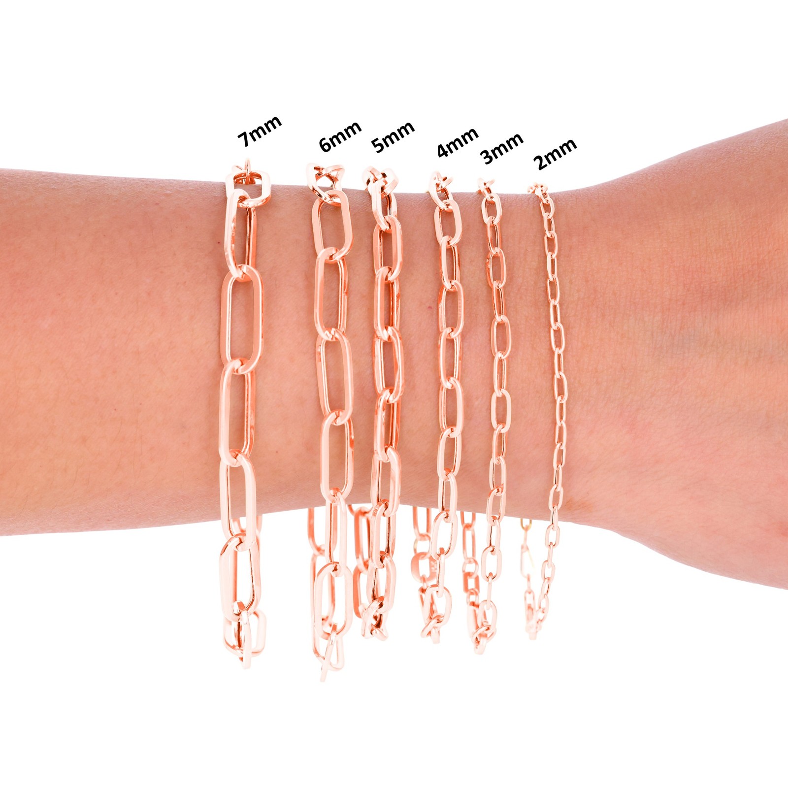 14k Rose Gold Paperclip 2mm-7mm Cable Chain Bracelet Necklace Mens Women 7″-24″