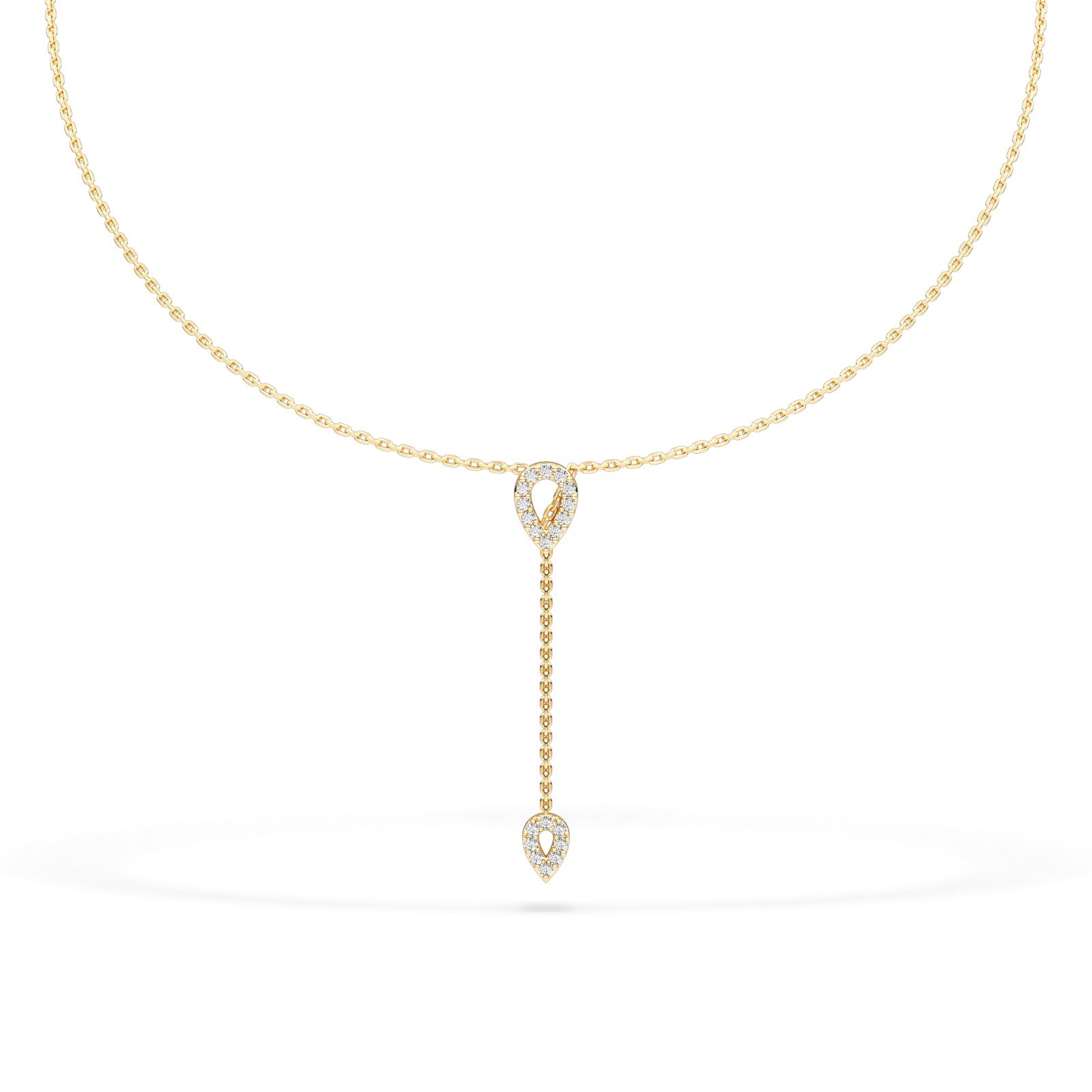 Modern Pear Shape Natural or Lab Grown Diamond Y Drop Necklace 10K 14K 18K Gold