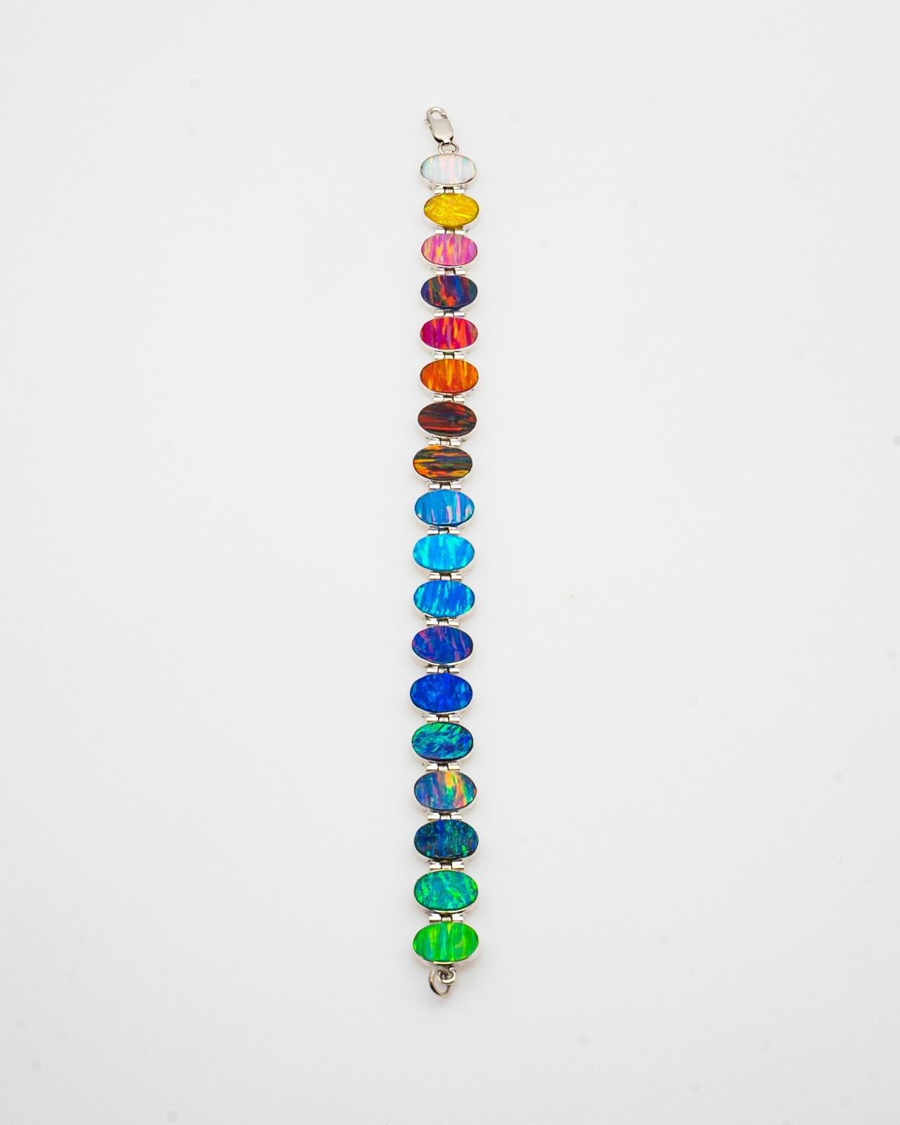 Fire Opal Bracelet Multicolor Ovals 950 Sterling Silver Jewelry Rainbow
