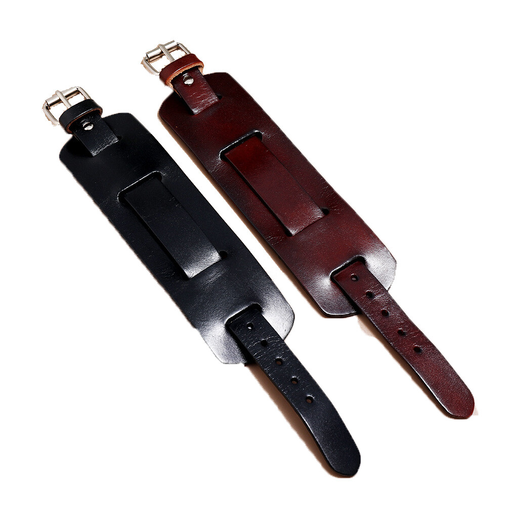 Men’s Wide Leather Belt Wristband Bangle Cuff Punk Adjustable Bracelet