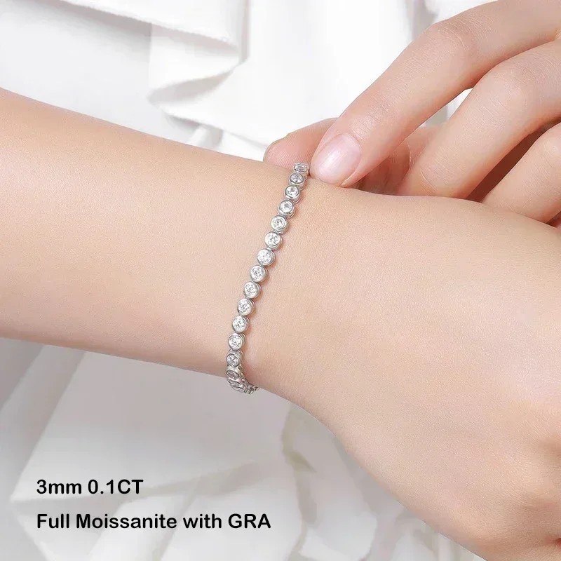 Real Round Bubble 3mm 0.1CT D Color Full Moissanite Tennis Necklace for Women 92