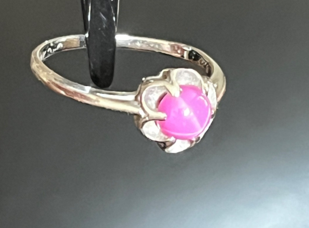 1960s Pink Star Sapphire Ring Belcher Buttercup 10K White Gold Size RAREnot blue