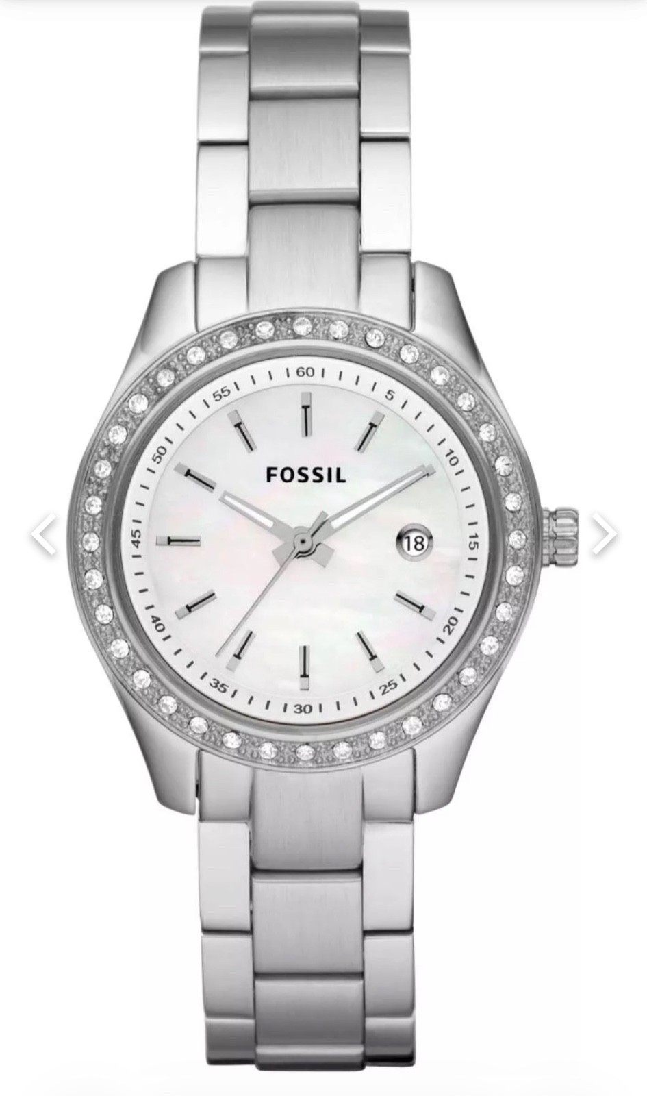 Ladies FOSSIL Mini Stella Crystal Accent All Steel Quartz Watch, MOP Dial ES2998