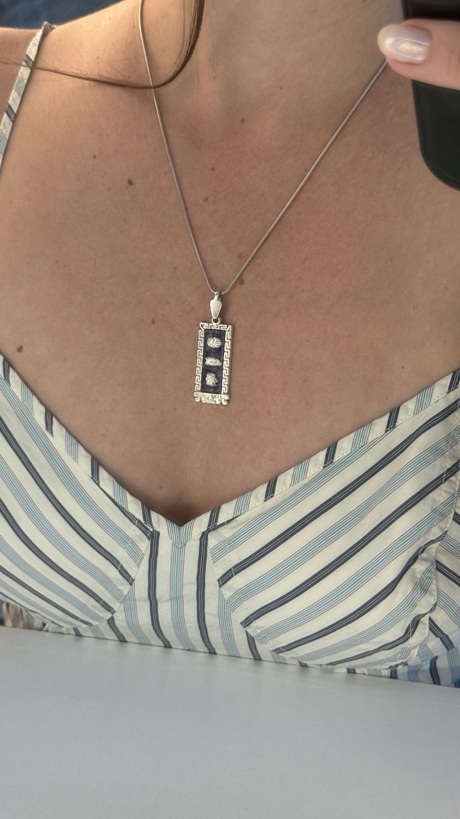 LAPIS Sterling 925 Lapis Lazuli Mayan Pendant Italian 925 Snake Chain Vintage