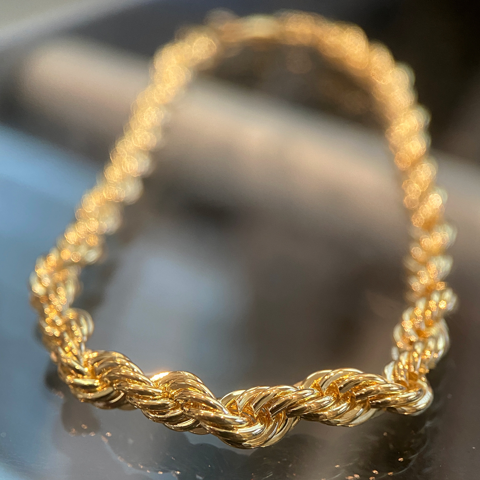 14K Gold Plated Rope Chain Hip Hop Bracelet Twisted Braided 3-8mm Thick 8″-9″ In