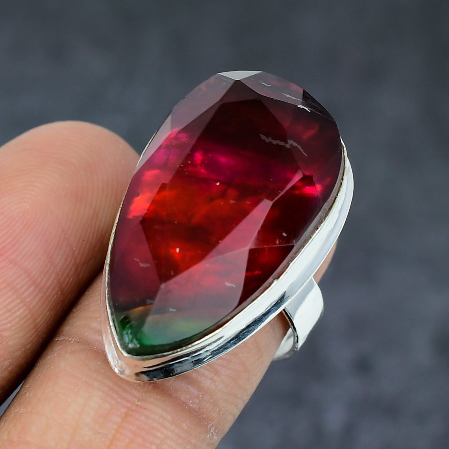 Natural Ammolite Gemstone Handmade 925 Sterling Silver Jewelry Ring Size 8 z018