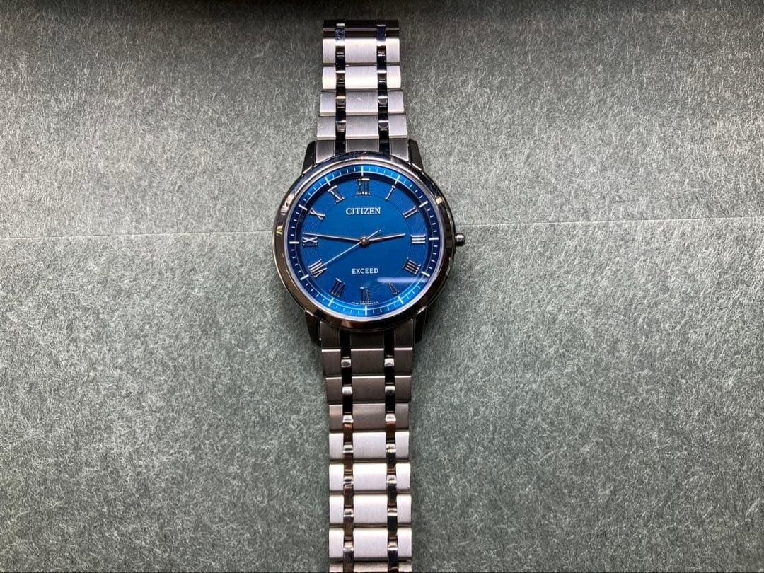 Citizen EXCEED AR4000-63L Eco-Drive Ultra Thin Blue Dial Titanium Mens Watch Box