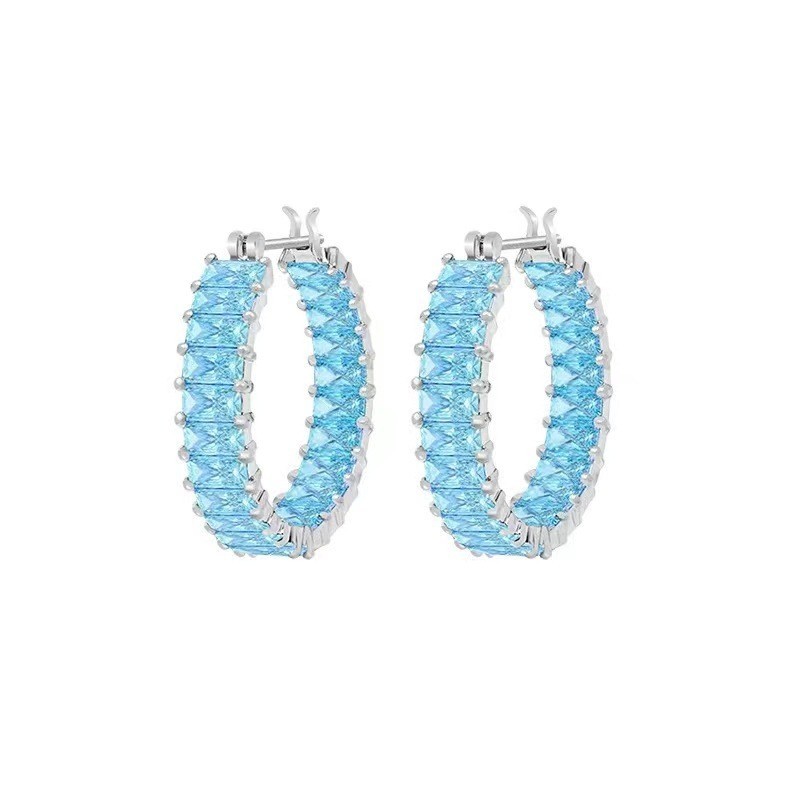 Swarovski Matrix Hoop Earrings, Baguette Cut Pink Blue