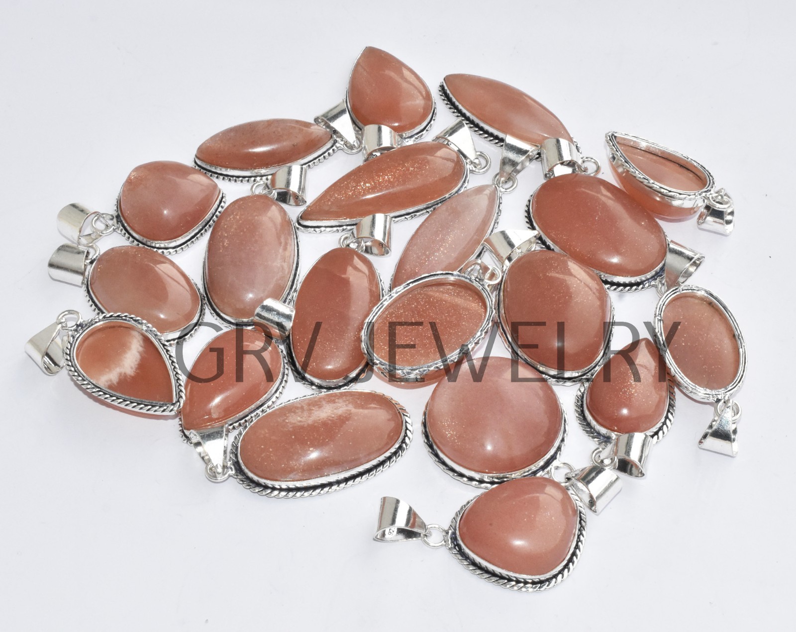 1-500 Pcs Peach Moonstone Pendant Wholesale Lot Bulk: Silver Plated WH-36