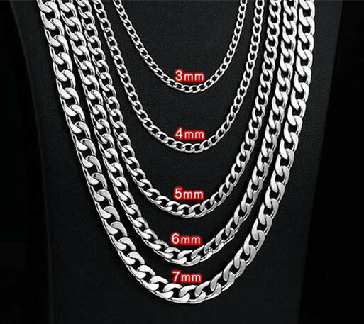 2-13mm Men’s 316L Stainless Steel Silver Curb Link NK Necklace Chain Wholesale