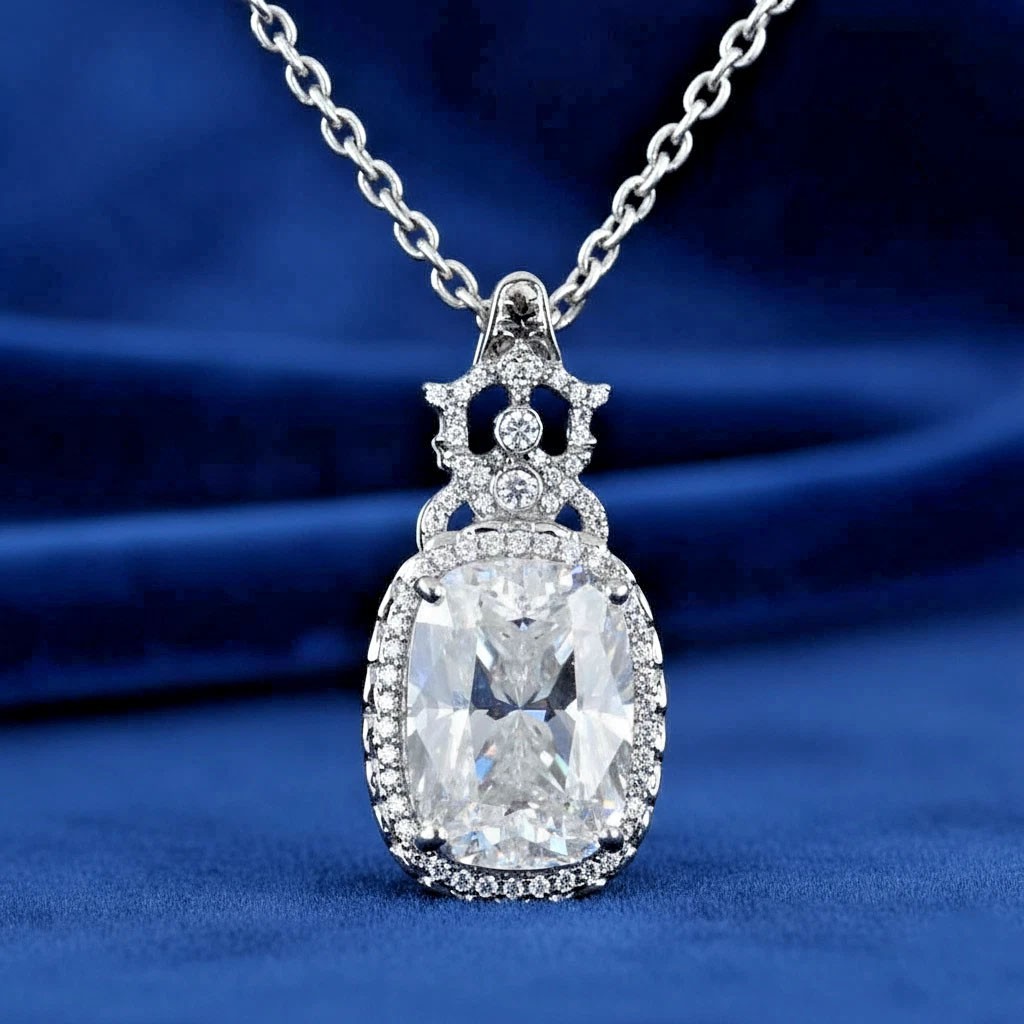 RARE 9.55 Ct Certified White Treated Diamond Solitaire Pendant in 925 Silver