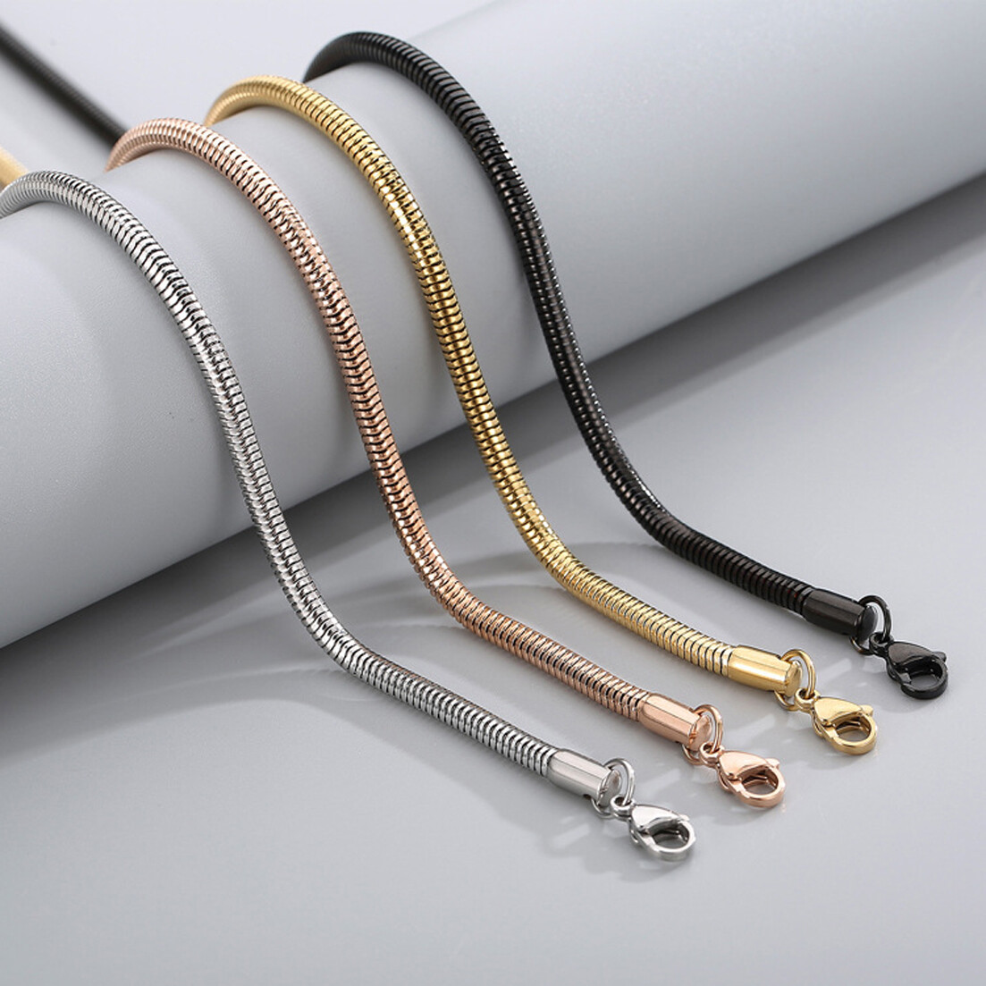 2.5-6mm Hot 316L Stainless Steel Men Women Round Snake Chain Necklace 20″22″24″