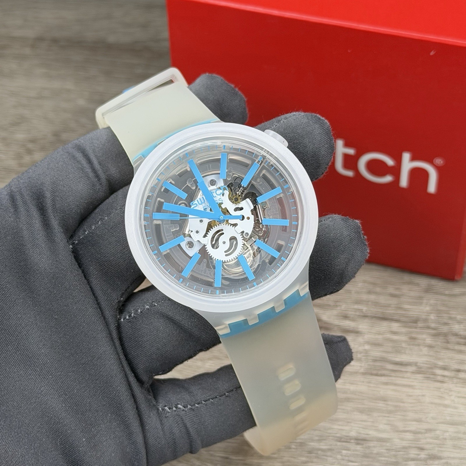 NEW✅SKELETON✅ Swatch Big Bold BLUEINJELLY Transparent Men’s Watch SO27E105