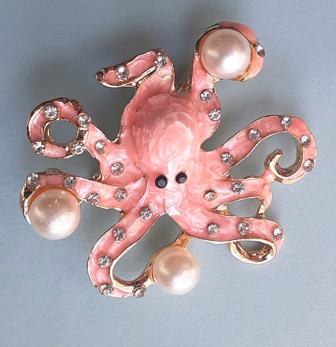 PINK OCTOPUS BROOCH with Glass Pearl GIFT BOX GOLD TONE #BR40