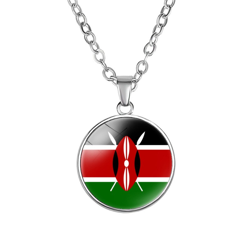 African Flags Round Pendant Necklace Egypt, Kenya, Nigeria, Ethiopia, South Afri