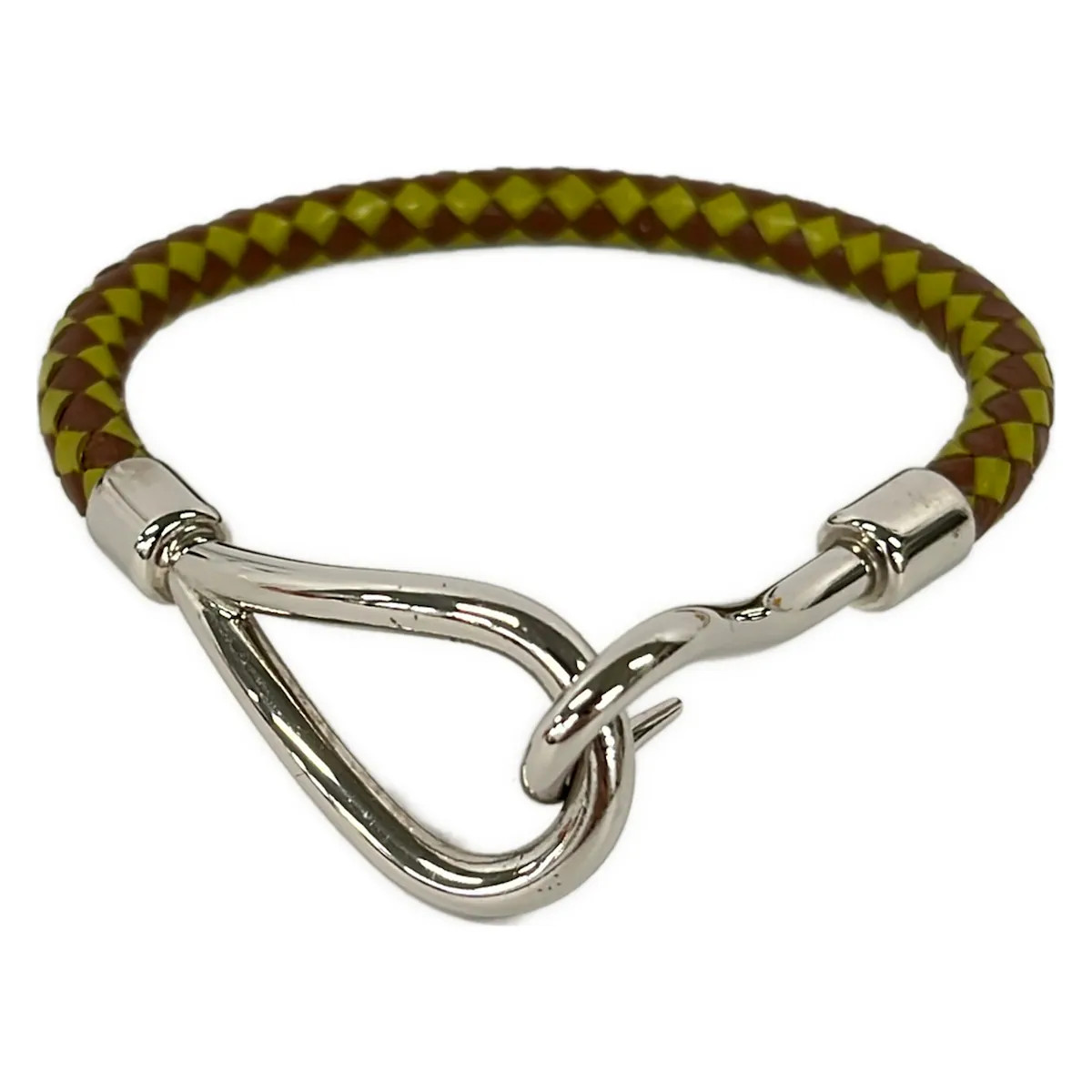 HERMES Jumbo Khaki Brown Silver Leather Hardware None Bracelet