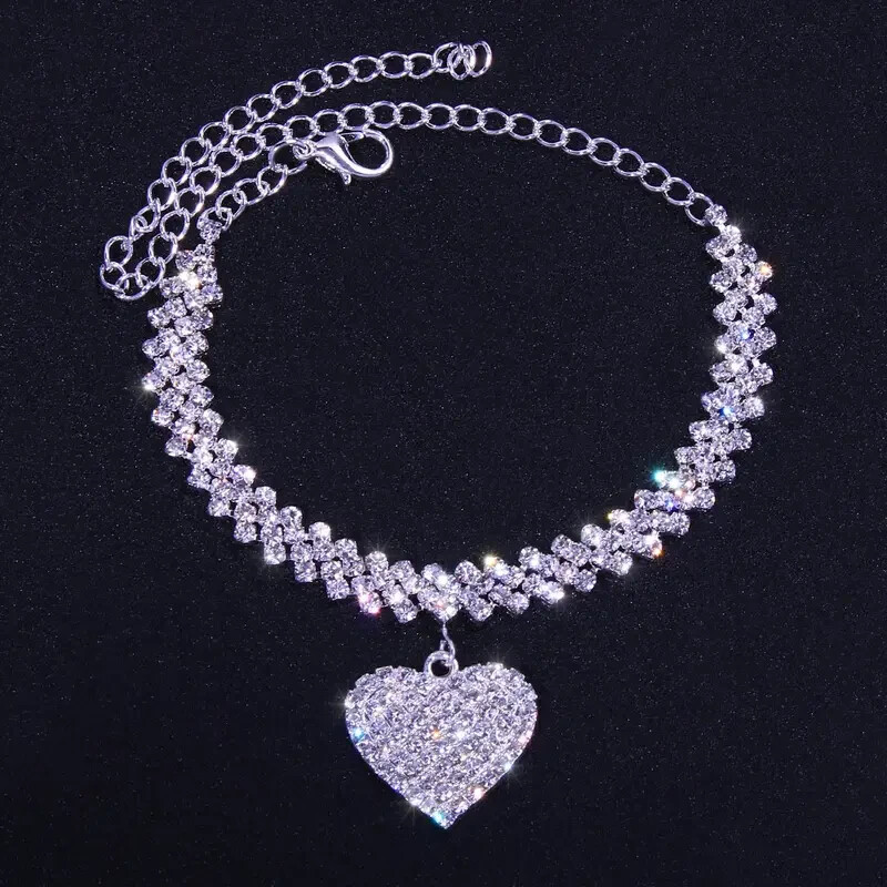 Silver Heart Charm Ankle Bracelet Anklet Foot Ankle Chain Bracelet, Bling, Party