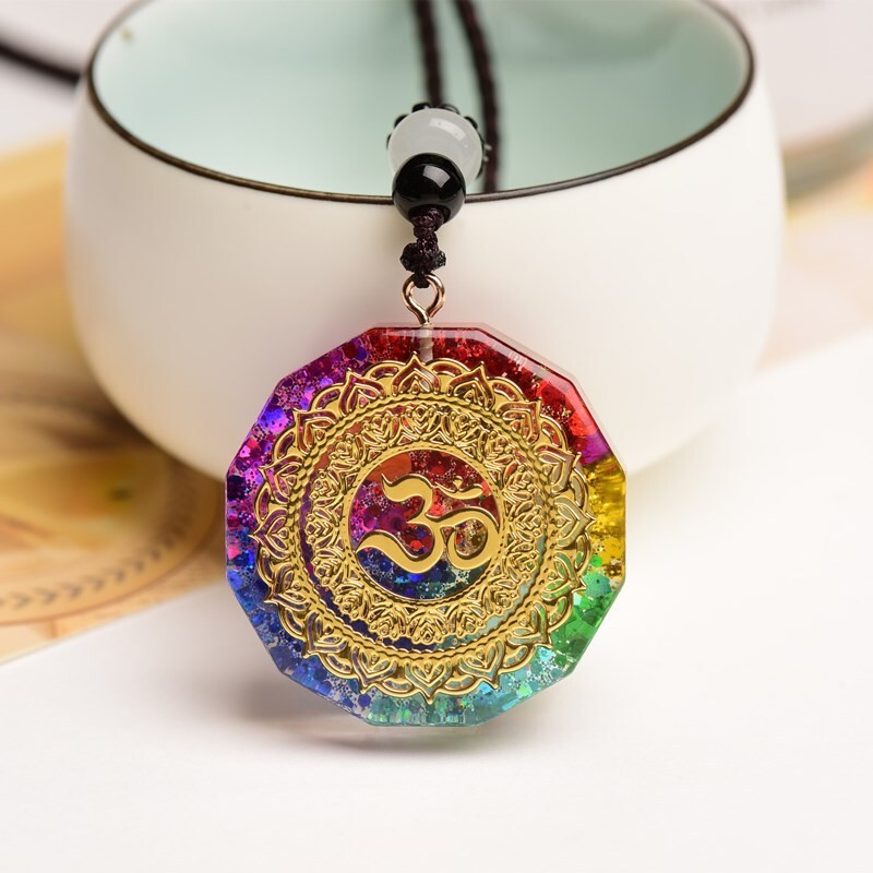 7 Chakra Necklace with Magnetic Energy Talisman – Natural Crystal Resin Pendant