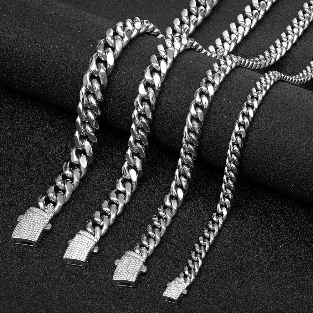 Men’s 8/10/12/14mm 316L Stainless Steel Miami Cuban Link Chain Necklace 16″-40″
