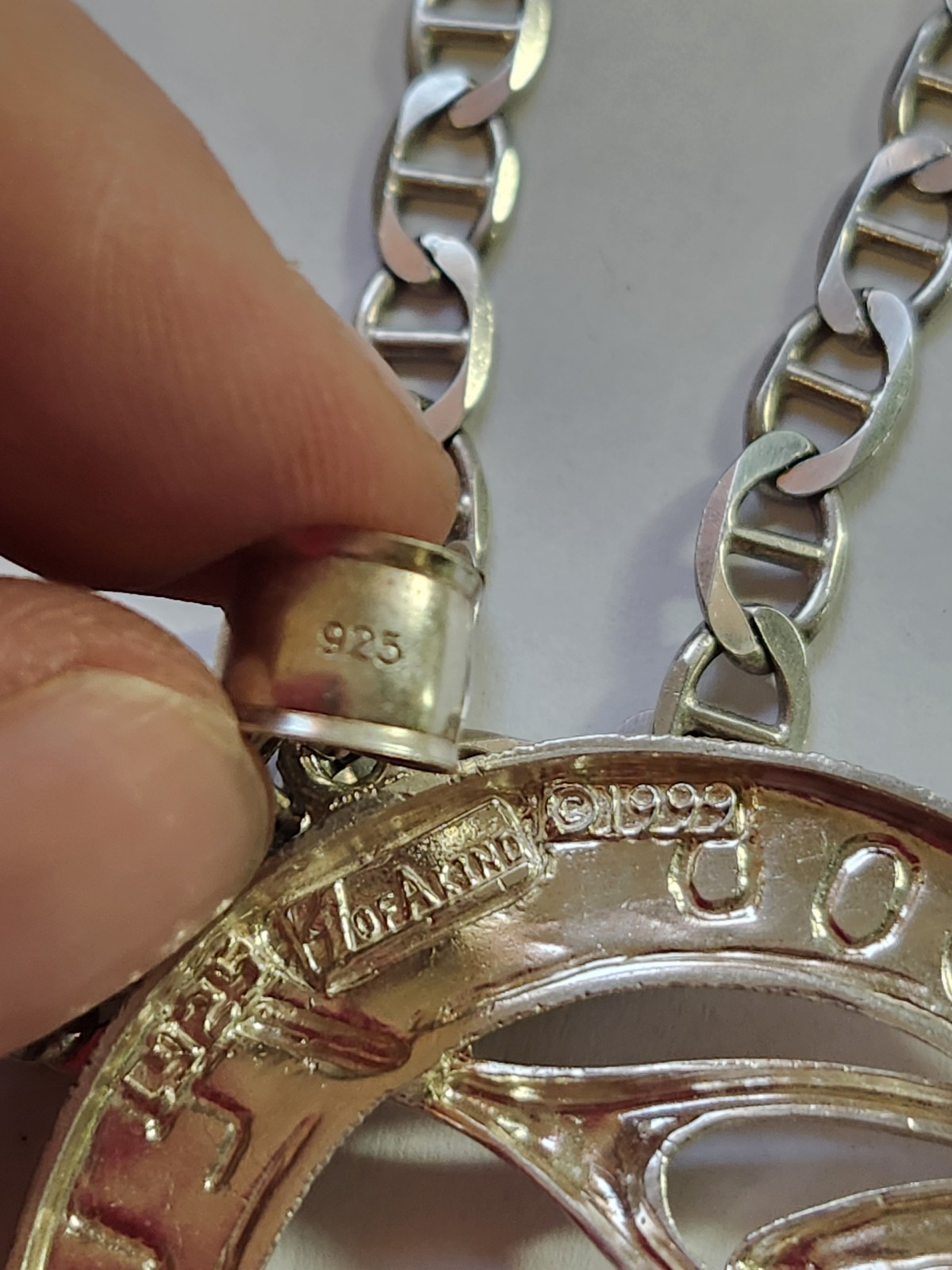 Mens Sterling Silver Pendant And Anchor Chain 43.8 Grams 1990s 22.5 Inch Chain