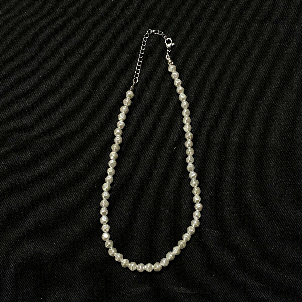 White Imitation Pearl Round Beaded Strand Necklace, Ball/Bead Chain, Lobster