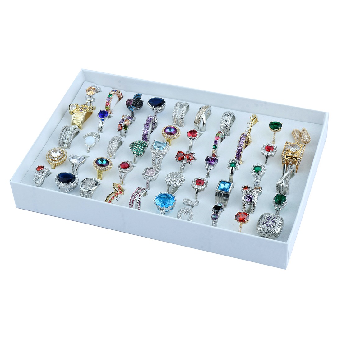 50PCS Wholesale Colorful Crystal Mixed Rings Bulk Finger Band Ring Jewelry Lot