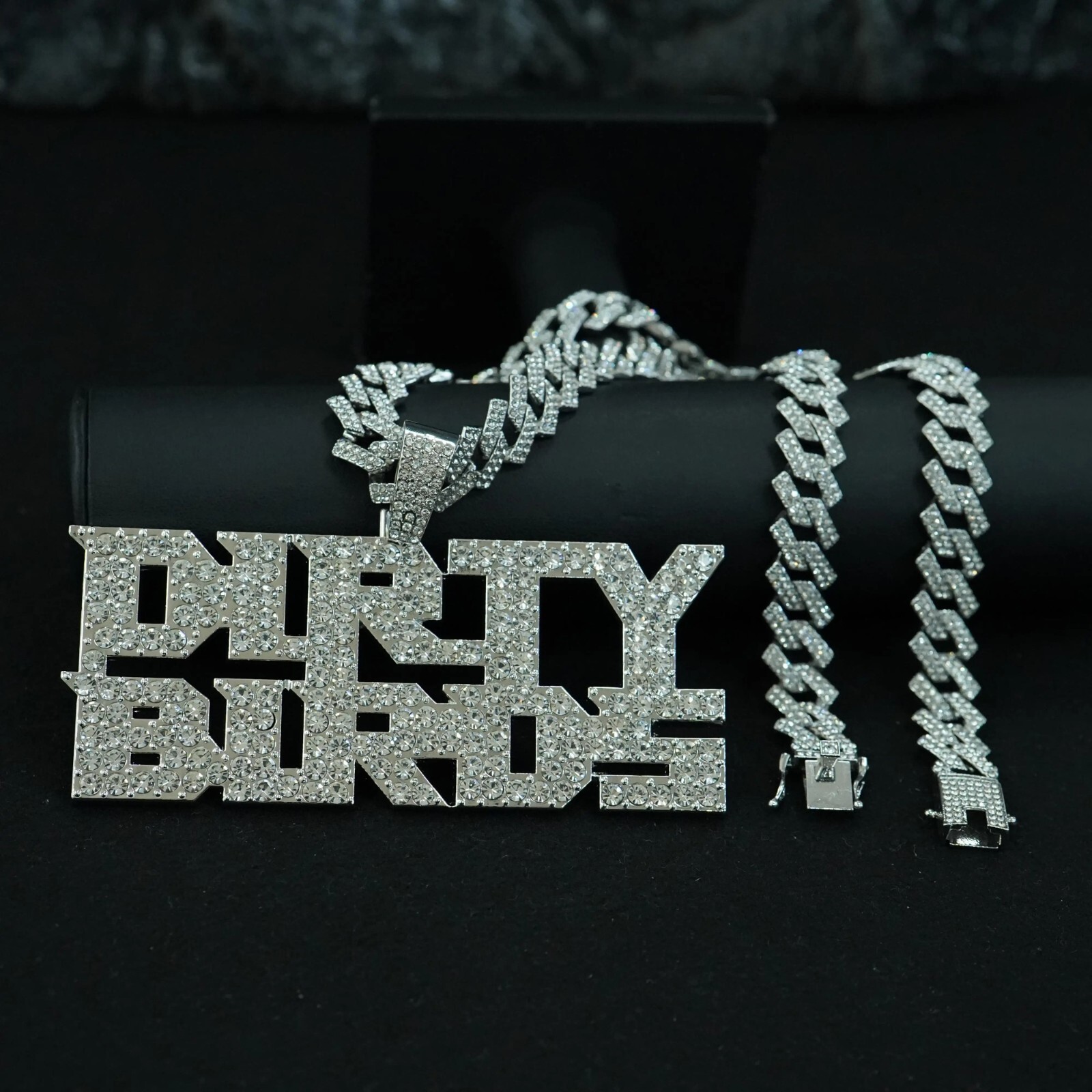 HipHop Iced DIRTY BIRDS Letter Pendant Necklace Crystal CZ Chain Fashion Jewelry