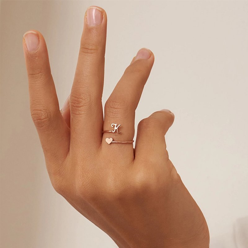 Stainless Steel 26 A-Z Initial Letters Heart Ring Adjustable Jewerly Women Gift