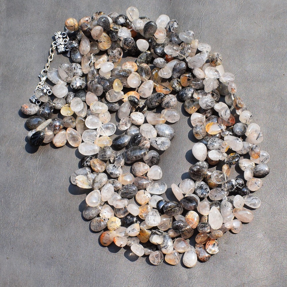 3 Strand 1134 Cts Rutile Quartz Pear Shape Beaded Necklace Jewelry AK 18 E492