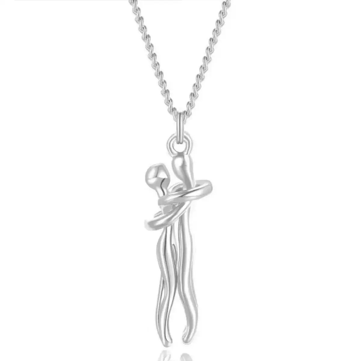 925 Sterling Silver Hugging Couple Pendant Necklace Two Tone Romantic Gift