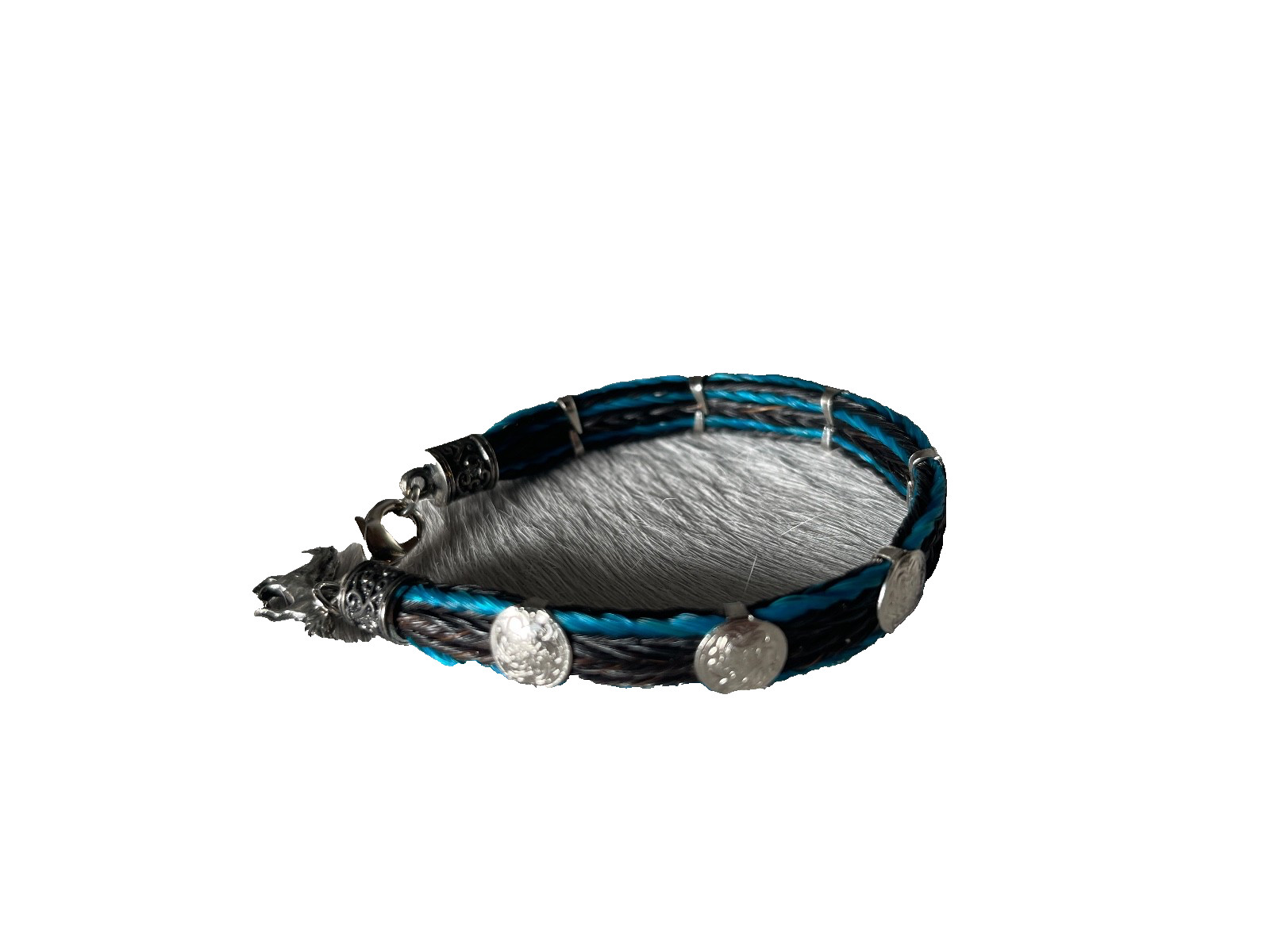 Western Womans Bracelet 7 3/4 x 3/8 in Horsehair Silver Concho Lobster Multicolo