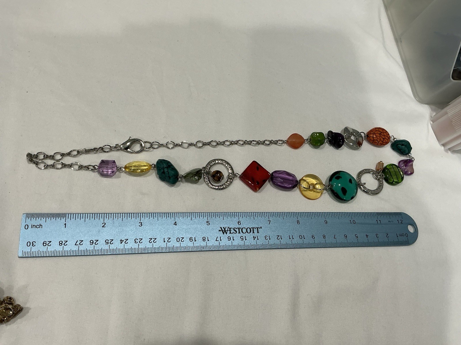 Multicolor Glass Oval Beaded Necklace Silver Tone Cable Chain Lobster Adjustable