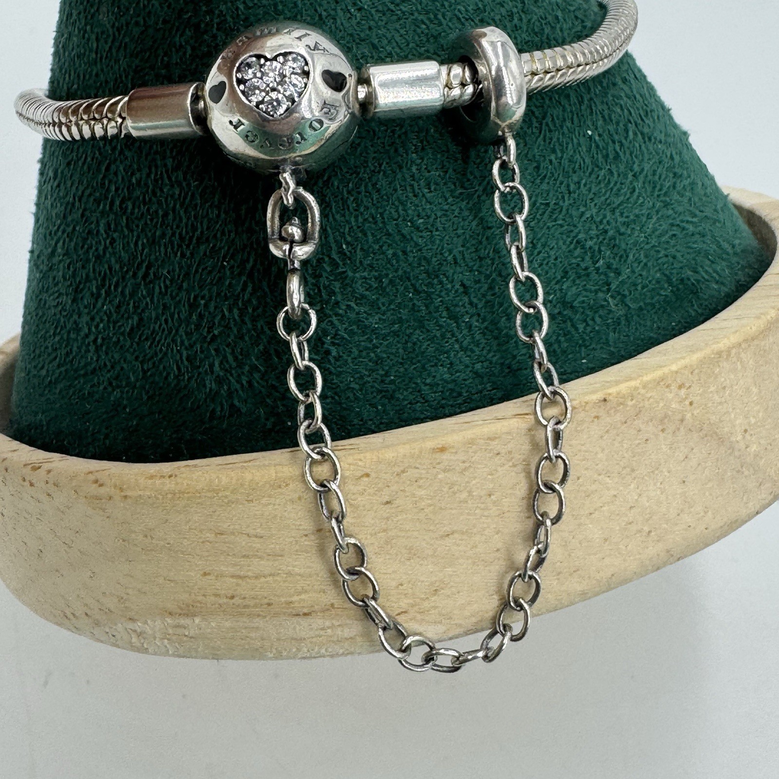 925 Sterling Silver Charm Bracelet Family Forever Crystal Heart Snake Chain