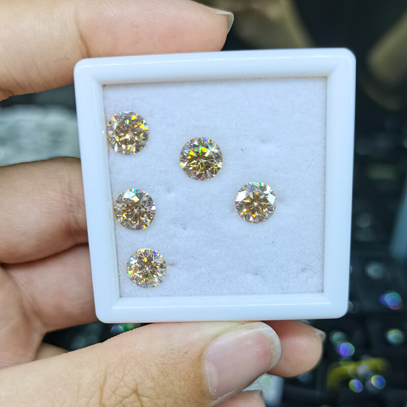Champagne Color Round Cut Moissanite Diamond Loose Gemstone VVS1 GRA Certified