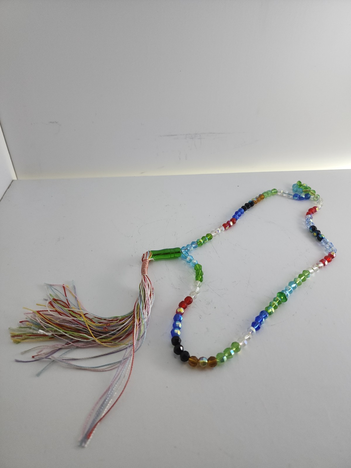 Multicolor Faceted Glass Meditation Beads Souvenir Strand with Tassel