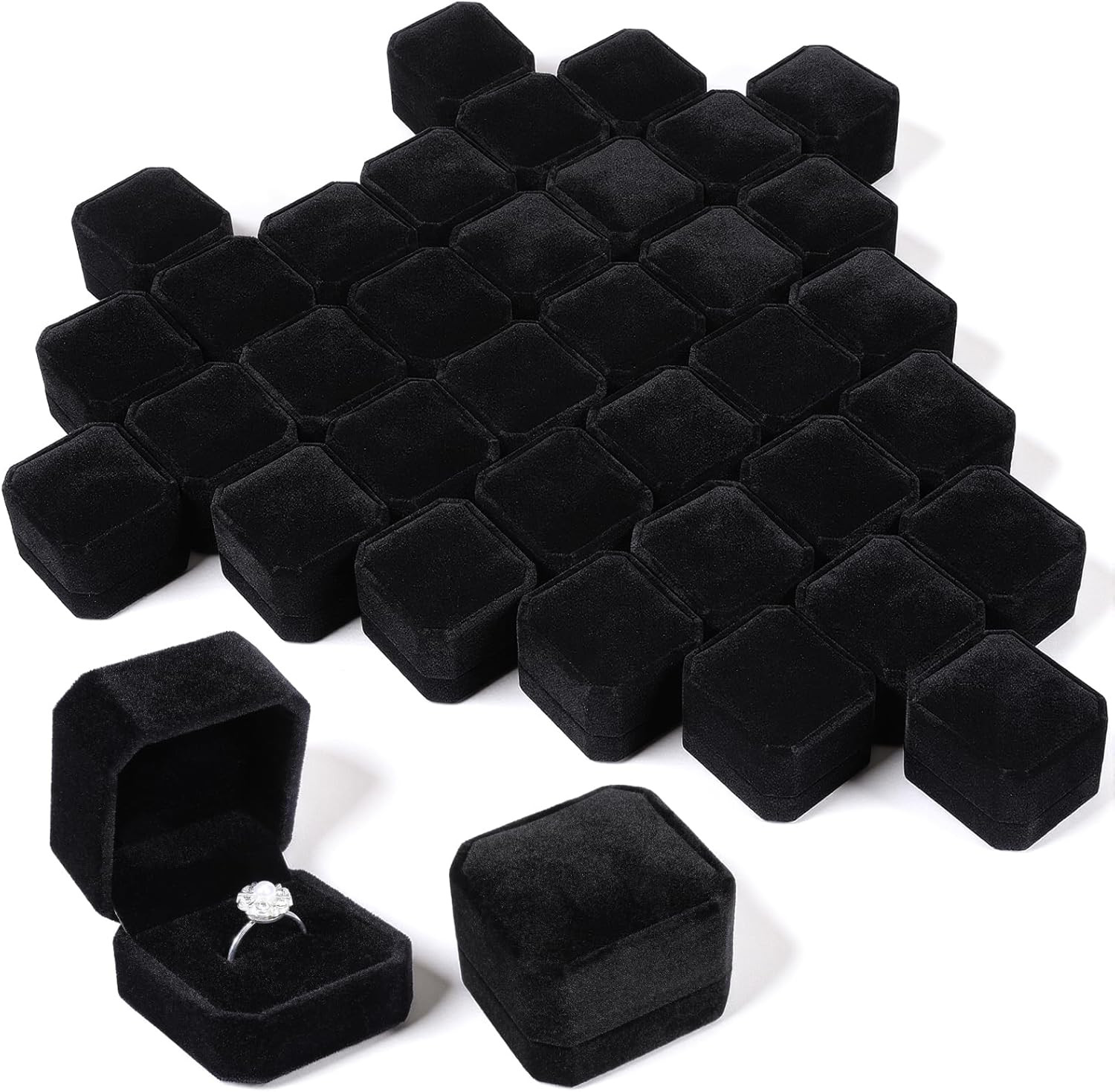 36 Pcs Black Velvet Ring Boxes Bulk, 2.13 X 1.97 X 1.54 Inch Rings Case Earring