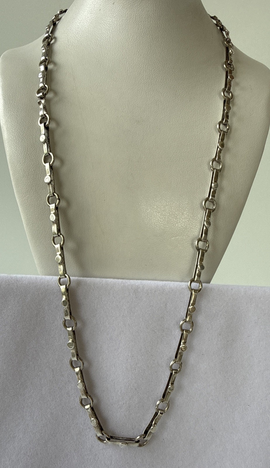 Antique Sterling Silver Hand Made Oval Belcher Link Chain Necklace 20”