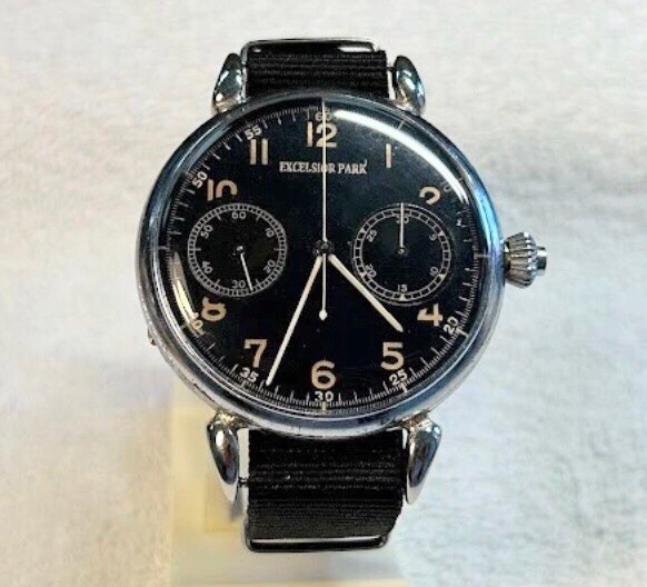 Antique Excelsior Park Chronograph Watch Black Dial – 17JL Swiss Made 1920-1930s
